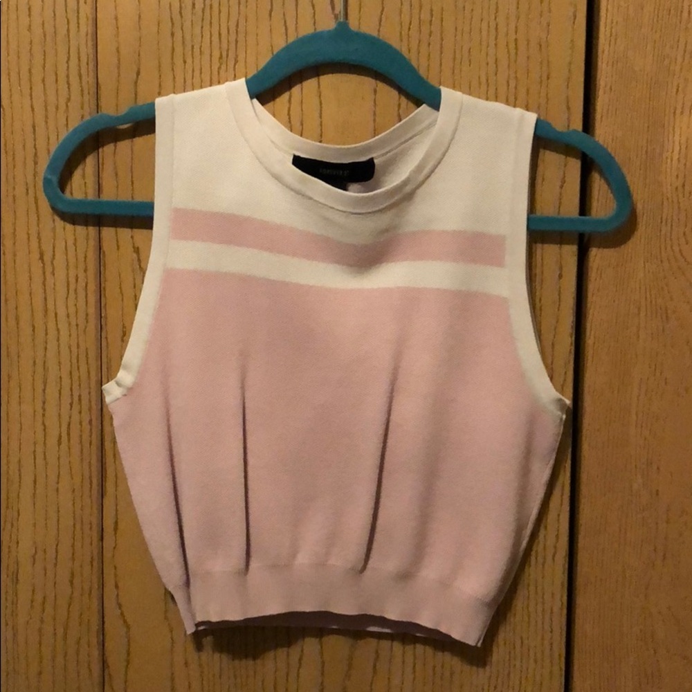 Cropped Pink & White Sleeveless Top